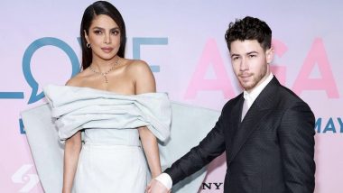 Priyanka Chopra Looks Gorgeous in Blush Blue Gown Accompanied by Hubby Nick Jonas in Grey Suit at Love Again Premiere (View Pics)