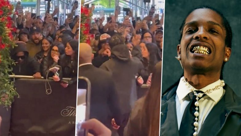 A$ap Rocky Jumps Through the Crowd and Pushes a Fan's Face While Reaching His Hotel Before Met Gala 2023 (Watch Video)