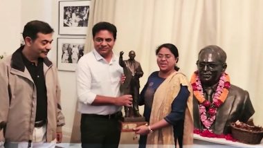 KT Rama Rao, Telangana Minister, Presents Replica of BR Ambedkar’s Statue to Ambedkar Museum in London (Watch Video)