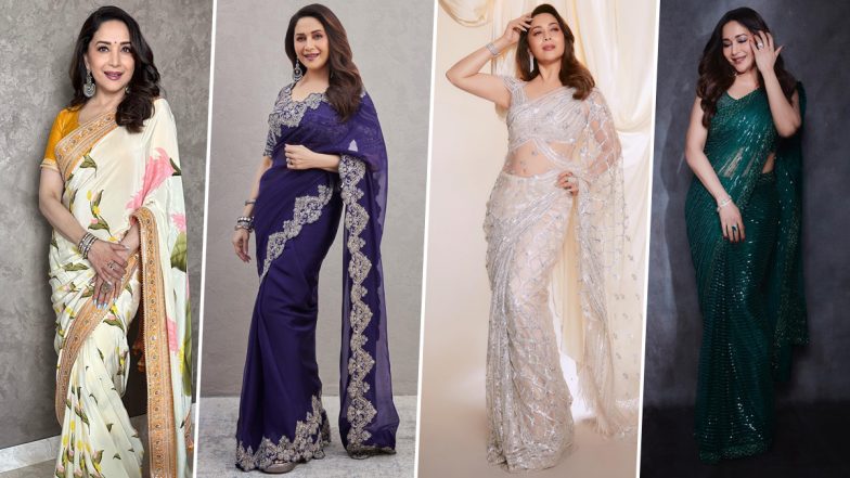 7 Times Madhuri Dixit Made Our Hearts Go Dhak Dhak With Her Saree Collection!
