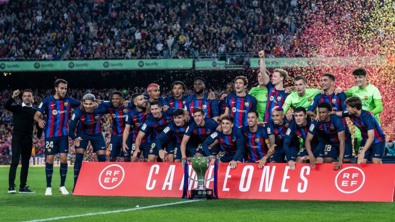 Barcelona Lift La Liga Trophy at Home Despite 2–1 Loss Against Real Sociedad (Watch Video)