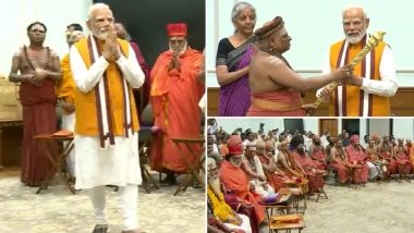 Sengol Handover to PM Modi: Indian Prime Minister Meets Adheenams, Seeks Blessings Ahead of New Parliament Building Inauguration Ceremony (See Pics and Video)