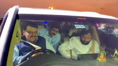 Devendra Fadnavis Takes Car Out For Spin on Mumbai Trans Harbour Link Road As Maharashtra CM Eknath Shinde Accompanies Him (Watch Video)