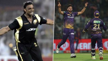 Shoaib Akhtar! Lucknow Super Giants Use Ex-Pakistan Pacer’s Picture at Eden Gardens to Describe Vaibhav Arora’s Double-Wicket Over During KKR vs LSG IPL 2023, Fans React