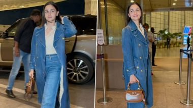 Alia Bhatt Slays Denim-on-Denim Airport Look Effortlessly as She Leaves For Seoul to Attend Gucci Show (View Pics)