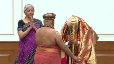 Adheenams Hand Over ‘Sengol’ to PM Narendra Modi on Eve of New Parliament Building Inauguration Ceremony (Watch Video)