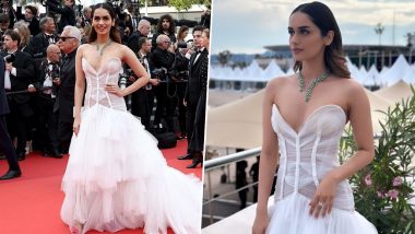 Cannes 2023: Manushi Chhillar Walks the Red Carpet in White Off-Shoulder Couture Gown (View Pics)