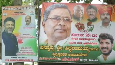 Poster War in Karnataka: Banners of DK Shivakumar and Siddaramaiah as Next CM Heat Up Political Atmosphere as Congress to Name Chief Minister Today (Watch Videos)