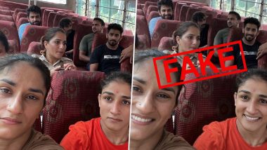Vinesh Phogat, Sangeeta Phogat Smiling in Detention? Fake Photo of Protesting Wrestlers Suspected To Be Edited by AI App Goes Viral, Here's a Fact Check