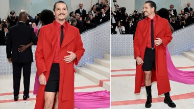 Met Gala 2023: Pedro Pascal Rocks Red Overcoat with Black Shorts Look at the Red Carpet (View Pics)