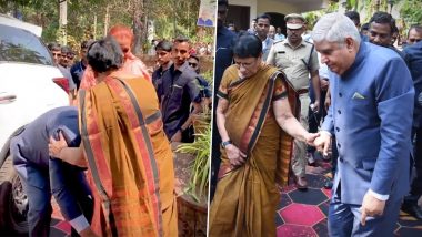 Vice President Jagdeep Dhankar Visits Residence of His Teacher Ratna Nair in Kerala, Touches Her Feet To Seek Blessings (Watch Video)