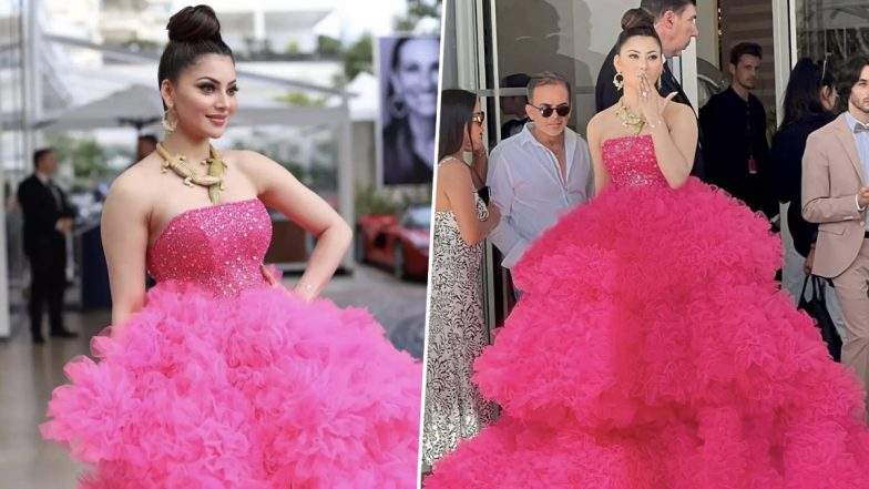 Urvashi Rautela at Cannes 2023: Actress Looks Pretty in a Pink Gown and While Her Crocodile Neckpiece Steals the Show! (View Pics)