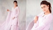 Adipurush: After &lsquo;Ram Siya Ram&rsquo; Song Release Kriti Sanon Seeks Blessings at Sita Gufa Mandir in Beautiful Pink and White Sharara Suit (View Pics)