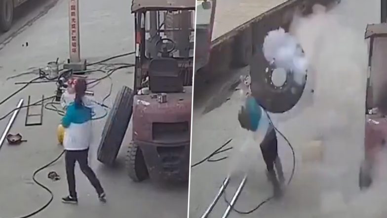 Woman Slammed To Ground, Child Flung in Air After Tyre Bursts While Being Inflated; Old Video of Horrifying Accident Goes Viral Again