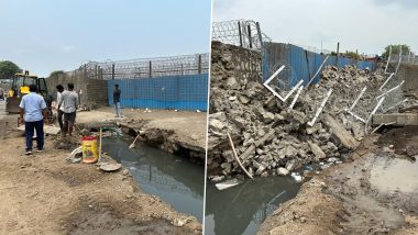Mumbai Airport Wall Collapse Pics: Portion of Perimeter Wall of Chhatrapati Shivaji Maharaj International Airport Collapses, No Injuries or Casualties Reported