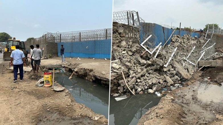 Mumbai Airport Wall Collapse Pics: Portion of Perimeter Wall of Chhatrapati Shivaji Maharaj International Airport Collapses, No Injuries or Casualties Reported