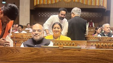 Smriti Irani Photobombs Amit Shah at New Parliament Inauguration; ‘When Everyone Wants To Be Part of Main Frame’, Captions Pic