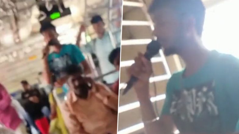 Mumbai Local Train Singing Video: Youth Sings in His Beautiful Voice To Entertain Commuters on Dadar-Mahim Train, Clip Goes Viral