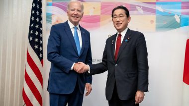 G7 Summit 2023: US President Joe Biden, UK PM Rishi Sunak, French President Emmanuel Macron Arrive at Hiroshima Peace Memorial Park in Japan (Watch Video)