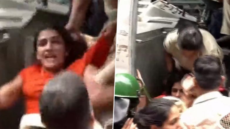 Wrestlers Protest: Sangeeta Phogat, Sakshi Malik and Others Detained Amid March to New Parliament Building (Watch Videos)