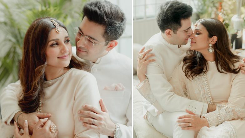 Parineeti Chopra and Raghav Chadha Engagement Pics Out! Bollywood Actress and AAP Leader Complement Each Other in Beautiful Ethnic Outfits (View Pics)