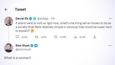 'What Is a Woman?' Tweets Elon Musk in Reply to Spotify CEO Daniel Ek's Question on 'Thing Difficult To Make Aliens Understand if They Were To Visit Us Now'