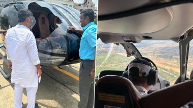 DK Shivakumar Helicopter Accident: Karnataka Congress Chief Unhurt After His Chopper Hit by Eagle Near Hosakote, One Injured (See Pics)