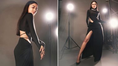 Tejasswi Prakash Looks Sensuous in Sexy Black Cutout Gown With a Thigh-High Slit (View Pics)
