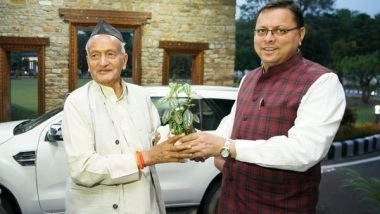 India News | Former Maharashtra Guv Bhagat Singh Koshiyari Calls on Uttarakhand CM Dhami