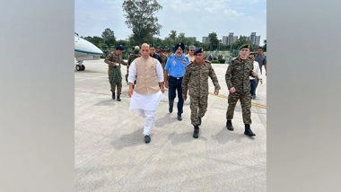 India News | Defence Minister Rajnath Singh Arrives in Jammu to Review Situation Amid Ongoing Encounter in Rajouri