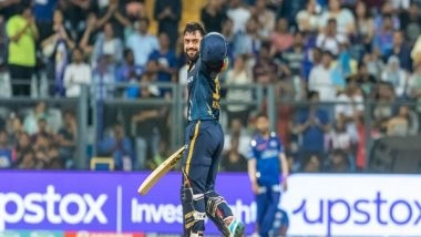 Sports News | Rashid Khan's Unbeaten Knock of 79 in Vain as Mumbai Indians Register 27-run Win over Gujarat Titans