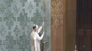 India News | New Parliament Inauguration: PM Modi Installs Scared 'Sengol' in Lok Sabha Chamber