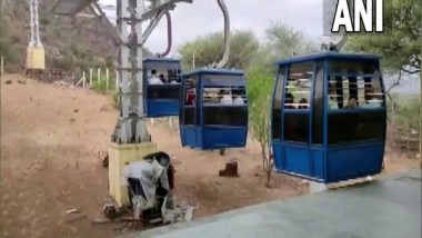 India News | Rajasthan: Heavy Wind Leaves Travellers Stranded on Savitri Mata Ropeway in Ajmer