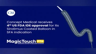 Business News | Concept Medical's Fourth IDE Approval for the MagicTouch Sirolimus Coated Balloon is Granted for the Treatment of Superficial Femoral Artery Disease (SFA)