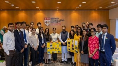 World News | Dharmendra Pradhan Visits Nanyang Technological University in Singapore, Interacts with Indian Students