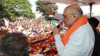 Karnataka Assembly Elections 2023: Union Home Minister Amit Shah Holds Roadshow in Haveri, Urges People to Vote for Double-Engine Government