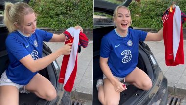 Astrid Wett Burns Arsenal Jersey in Viral Video: Watch Video of OnlyFans Star Setting the Gunners Shirt on Fire Sitting in Boot of a Car!