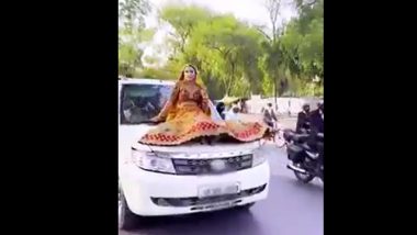 Bride on Bonnet Viral Video: Woman in Bridal Outfit Rides on Car Bonnet for Instagram Reel, Gets Fined by UP Police for Violating Traffic Rules