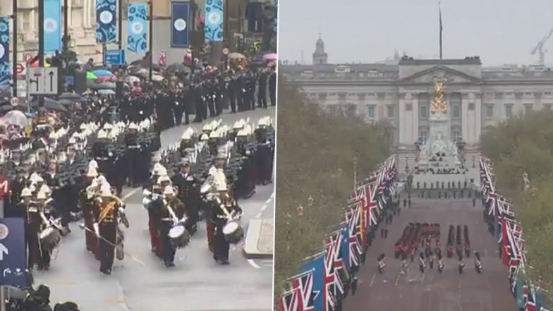 King Charles III Coronation Today: British Troops March Through London Ahead of King Charles III's Coronation at Westminster Abbey (Watch Video)