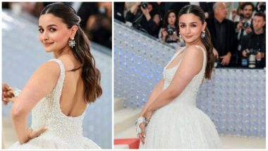 Alia Bhatt at Met Gala 2023: The Brahmastra Actress Stuns in White Pearl-Gilded Prabal Gurung Gown for Her MET Gala Debut (View Pics and Video)
