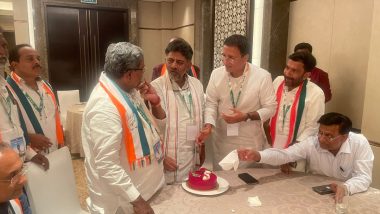 DK Shivakumar Birthday Celebration: Congress MLAs Including Siddaramaiah Pre-Celebrate Birthday of Party's Karnataka Chief With Cake Cutting Ceremony (See Pics)