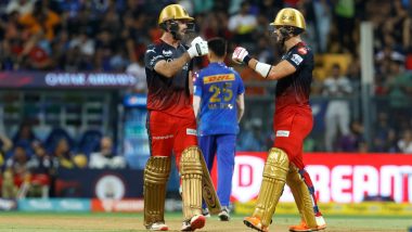 IPL 2023: Faf du Plessis, Glenn Maxwell Hit Half-Centuries as Royal Challengers Bangalore Score 199/6 Against Mumbai Indians