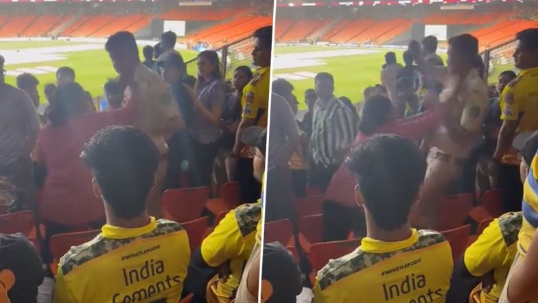 Female Spectator Assaults Policeman During IPL 2023 Final Inside Narendra Modi Stadium Hosting CSK vs GT Summit Clash, Video Goes Viral