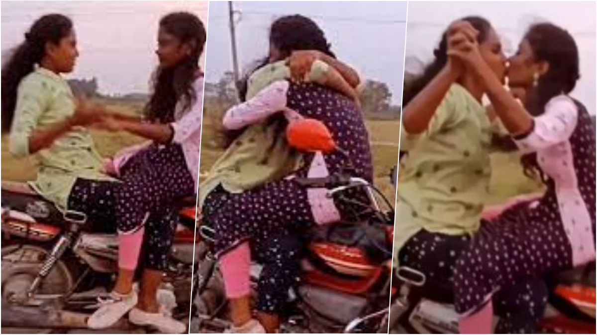 Girls Kissing on Bike Video: Two Salwar Suit-Clad Girls Hug and Kiss Each  Other on Moving Motorcycle, Clip of Dangerous Stunt Goes Viral | 👍 LatestLY