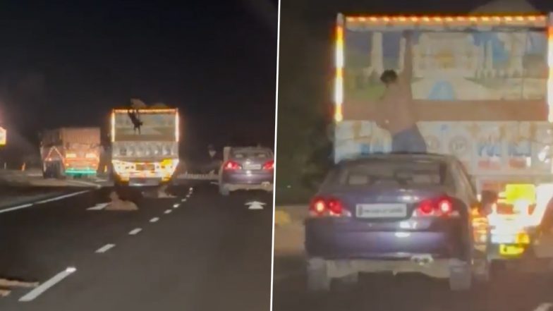 Goat Theft in Maharashtra: Man Mercilessly Throws Goats on Road From Truck, Escapes by Jumping on Car (Watch Video)