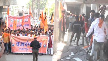 Bajrang Dal Workers Vandalise Congress Party’s Office in Madhya Pradesh’s Jabalpur Amid ‘Ban’ Row (Watch Video)