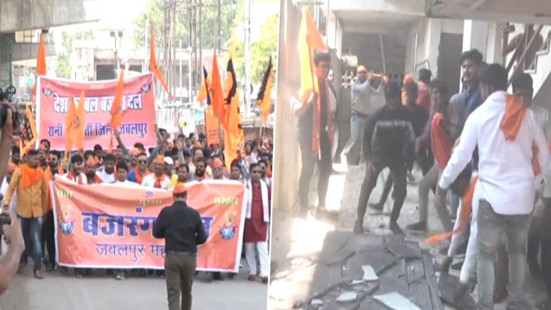 Bajrang Dal Workers Vandalise Congress Party’s Office in Madhya Pradesh’s Jabalpur Amid ‘Ban’ Row (Watch Video)