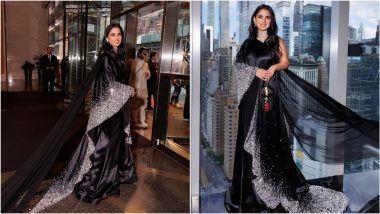 Met Gala 2023: Isha Ambani Looks Drop-Dead Gorgeous in a Black Silk Saree Gown (View Pics)