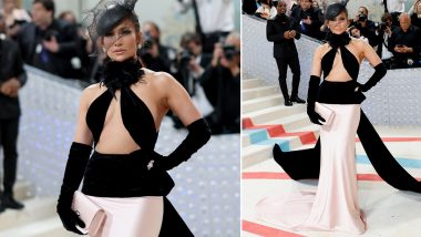 Met Gala 2023: Jennifer Lopez Shows Off Her Hot Bod in a Cut-Out Gown With Intricate Detailing and Beret With Sculptural Tulle (View Pics)