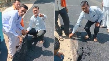 Maharashtra Shocker: Villagers in Jalna Expose Contractor's Scam, Lift Newly-Made Road With Bare Hands (Watch Video)